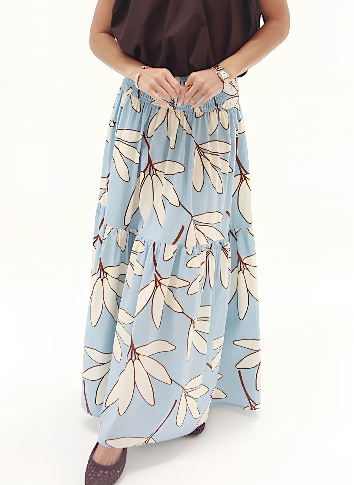 Palm Leaf Floral Smock Skirt