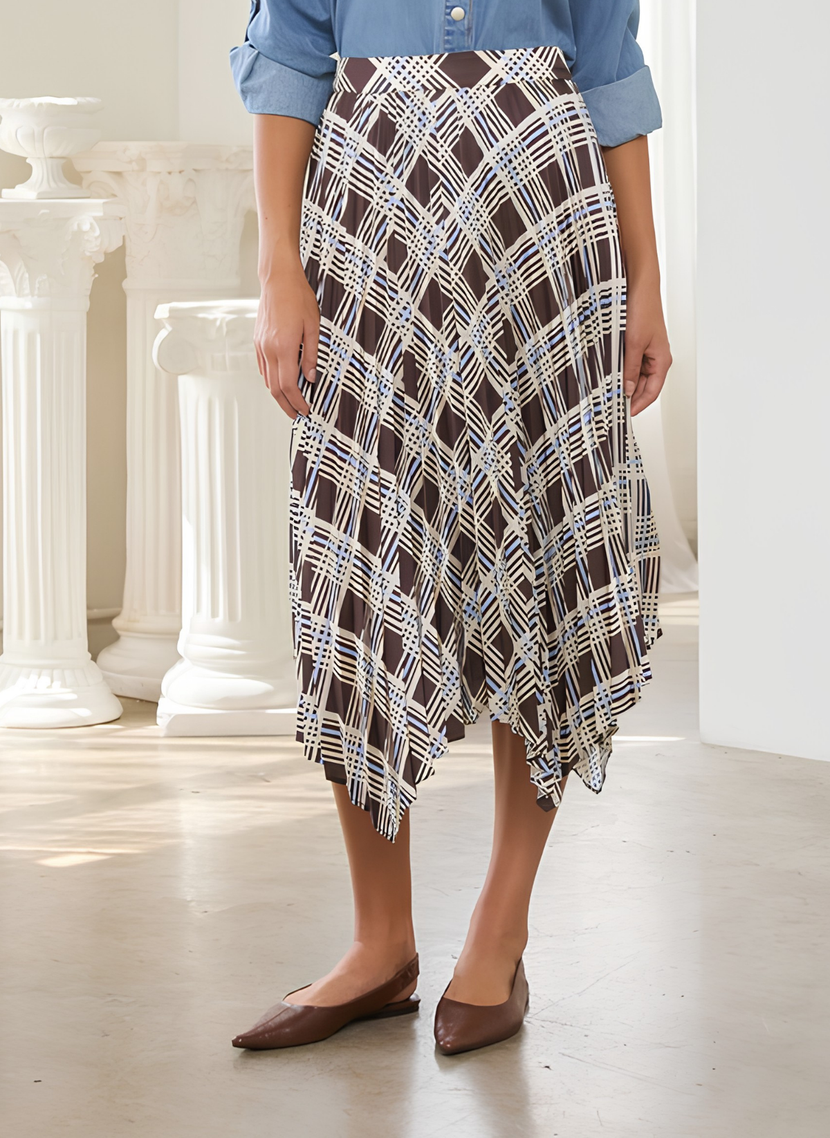 Plaid Handkerchief Pleated Skirt