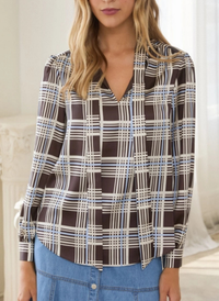 Plaid Tie Neck Blouse
