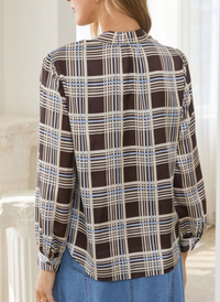 Plaid Tie Neck Blouse