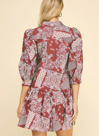 Abstract Patchwork Mini Dress