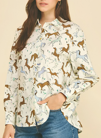 Horse Print Button Down Top