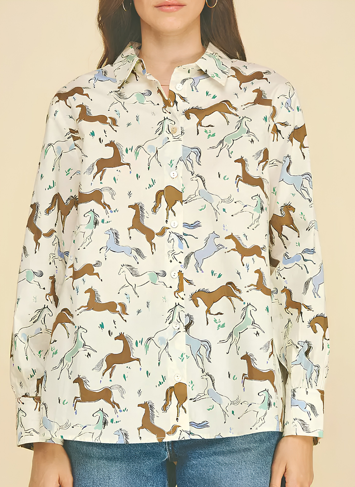 Horse Print Button Down Top