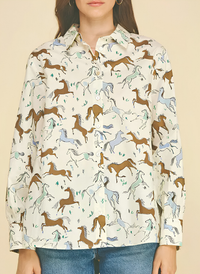 Horse Print Button Down Top