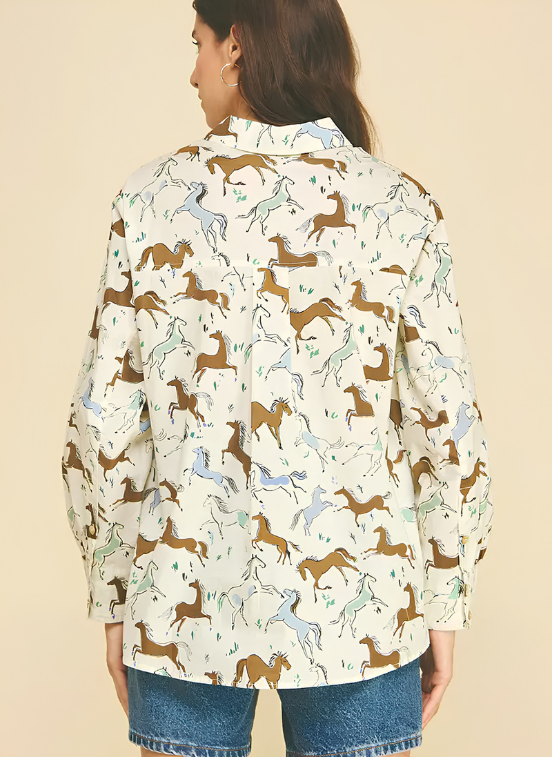 Horse Print Button Down Top