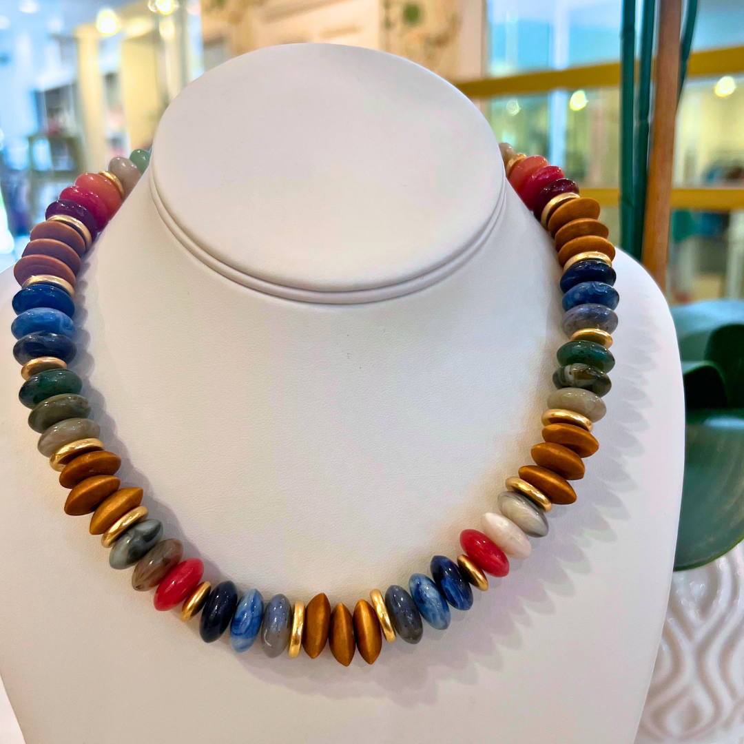Wood Detail Rondelle Bead Necklace