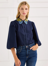 Cami Shirt - Navy Floral Embroidery
