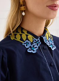 Cami Shirt - Navy Floral Embroidery