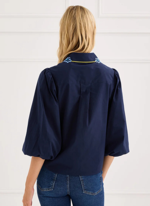 Cami Shirt - Navy Floral Embroidery