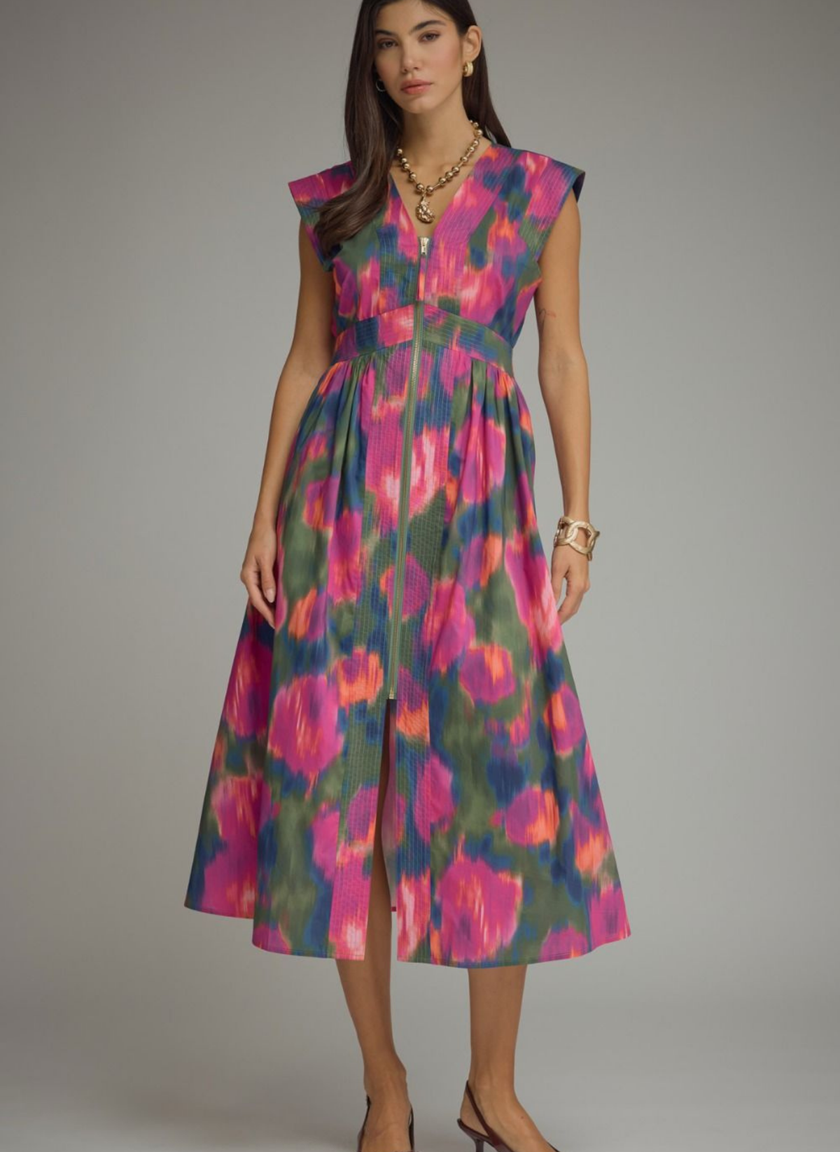 Watercolor Zip Midi Dress
