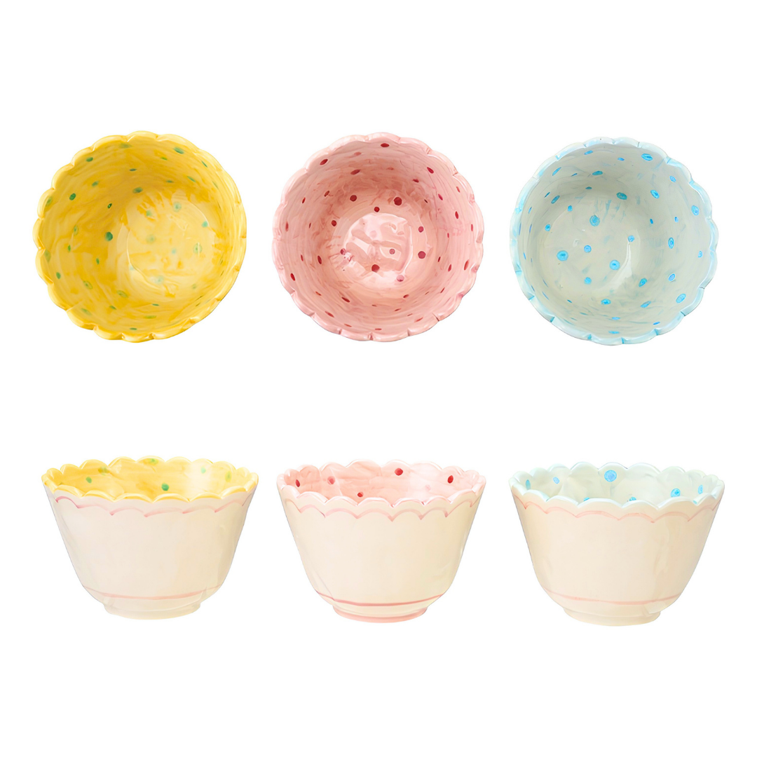 Hand Painted Scallop Bowls w/ Dots