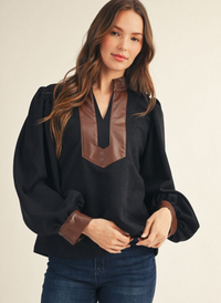 Faux Suede Leather Trim Top