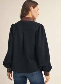 Faux Suede Leather Trim Top