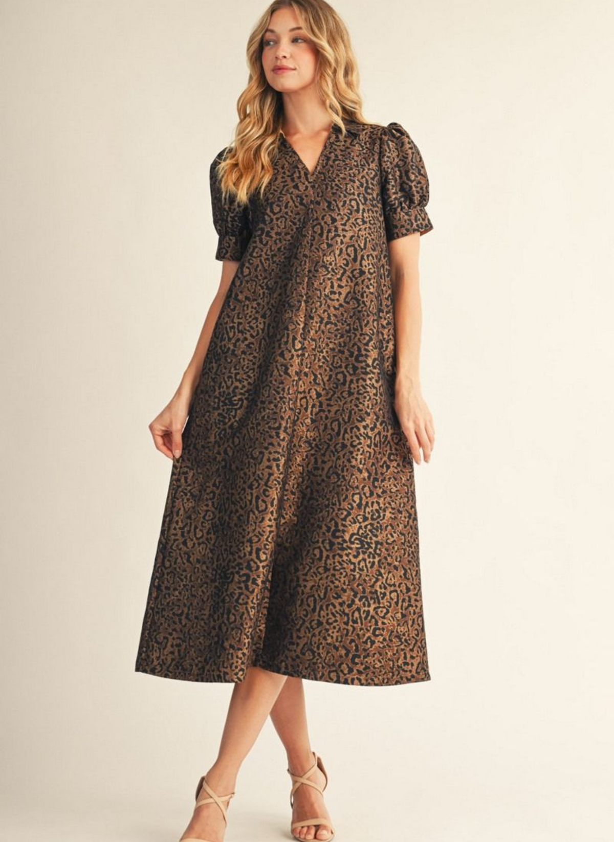 Leopard Jacquard Midi Dress