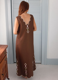 Double V Embroidered Scallop Dress