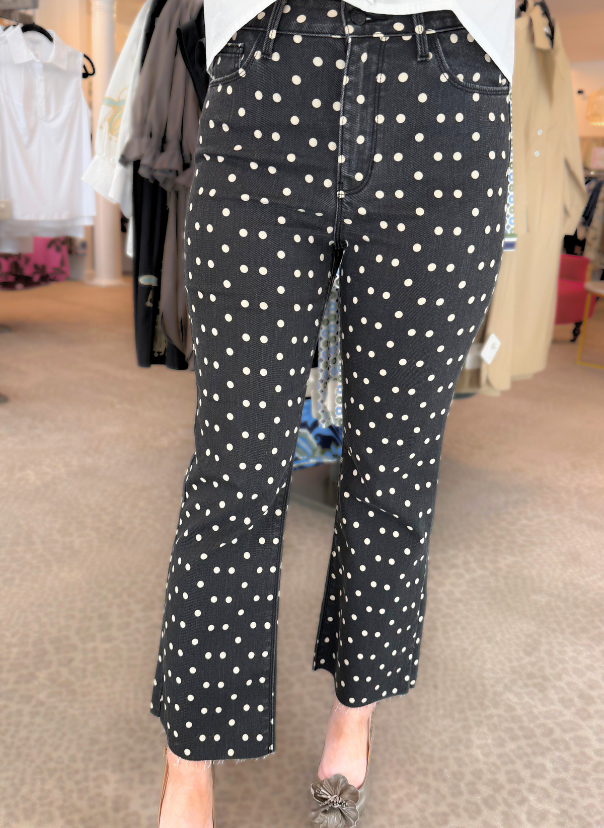 Crop Flare Polka Dot Denim