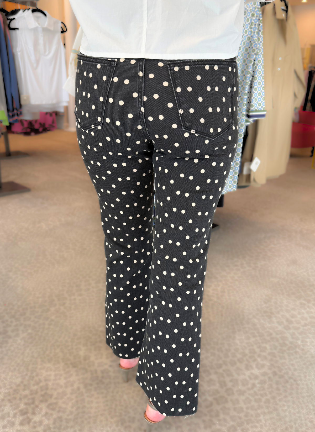 Crop Flare Polka Dot Denim