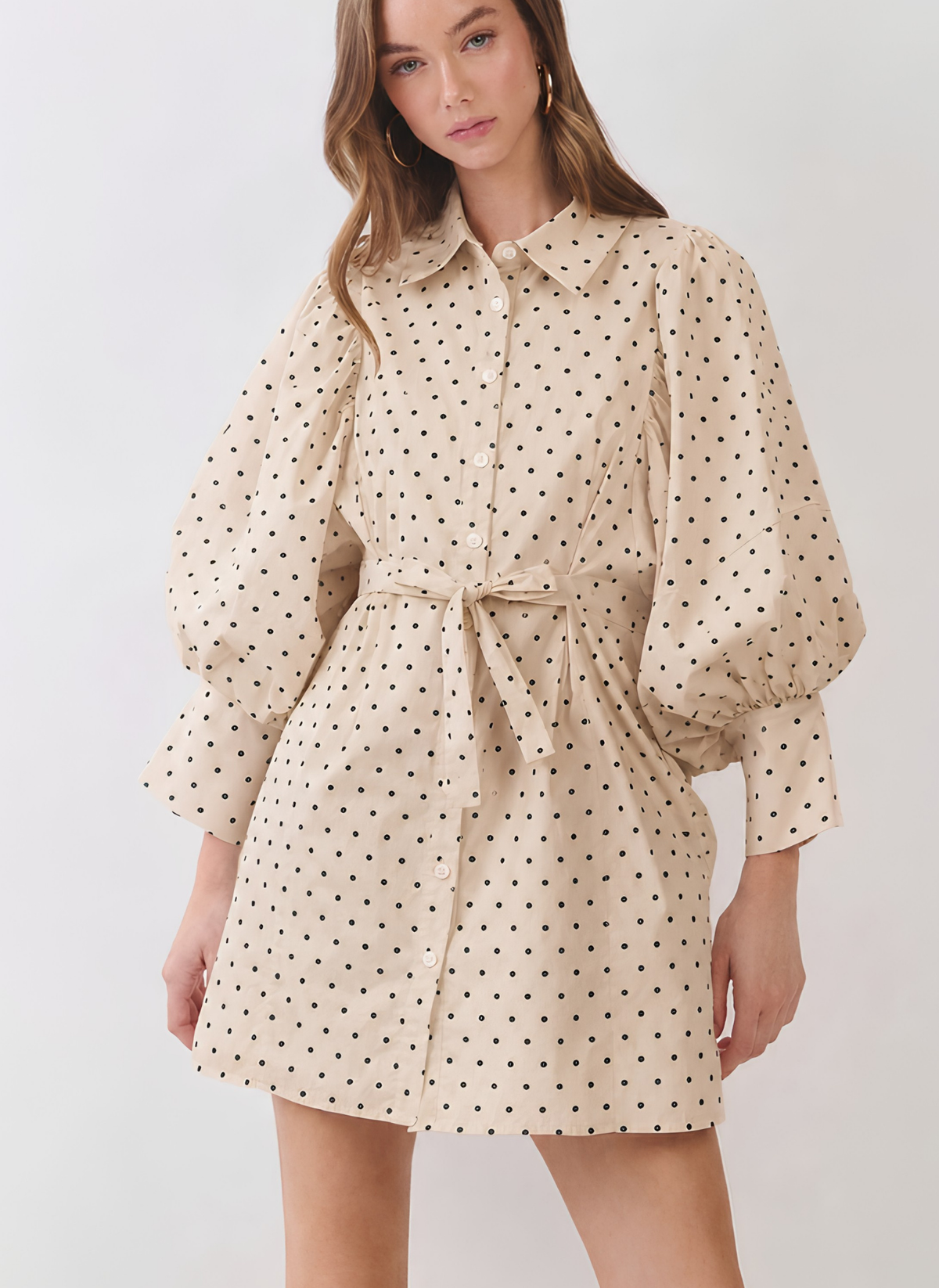Polka Dot Statement Sleeve Mini Dress