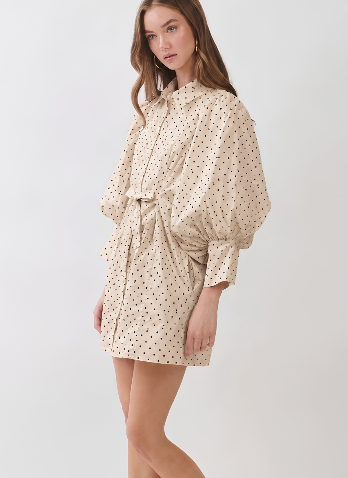 Polka Dot Statement Sleeve Mini Dress
