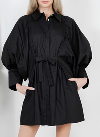 Solid Statement Sleeve Tie Mini Dress