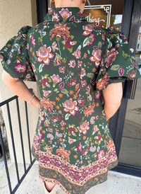 Evergreen Floral Button Down Dress