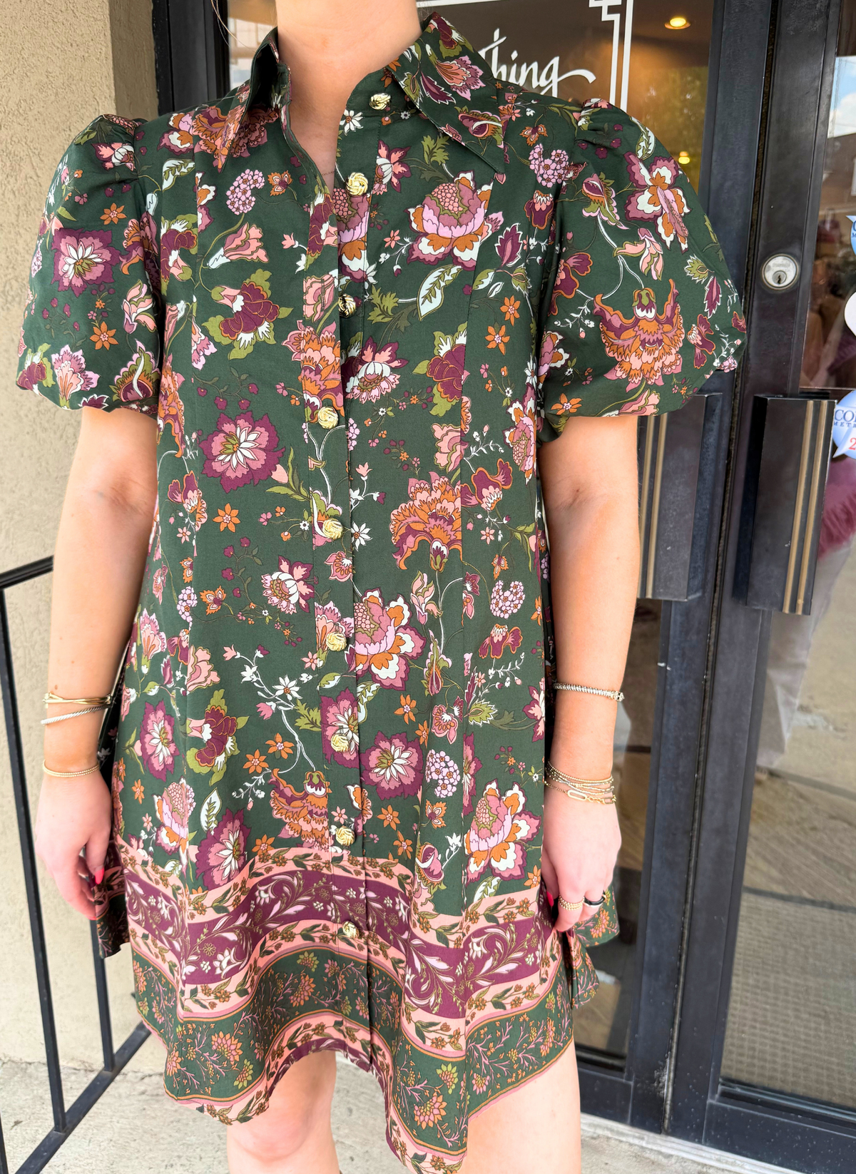 Evergreen Floral Button Down Dress