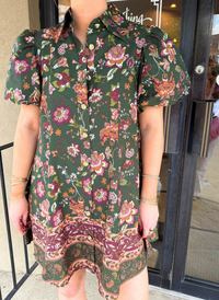 Evergreen Floral Button Down Dress