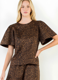 Faux Suede Animal Print Top