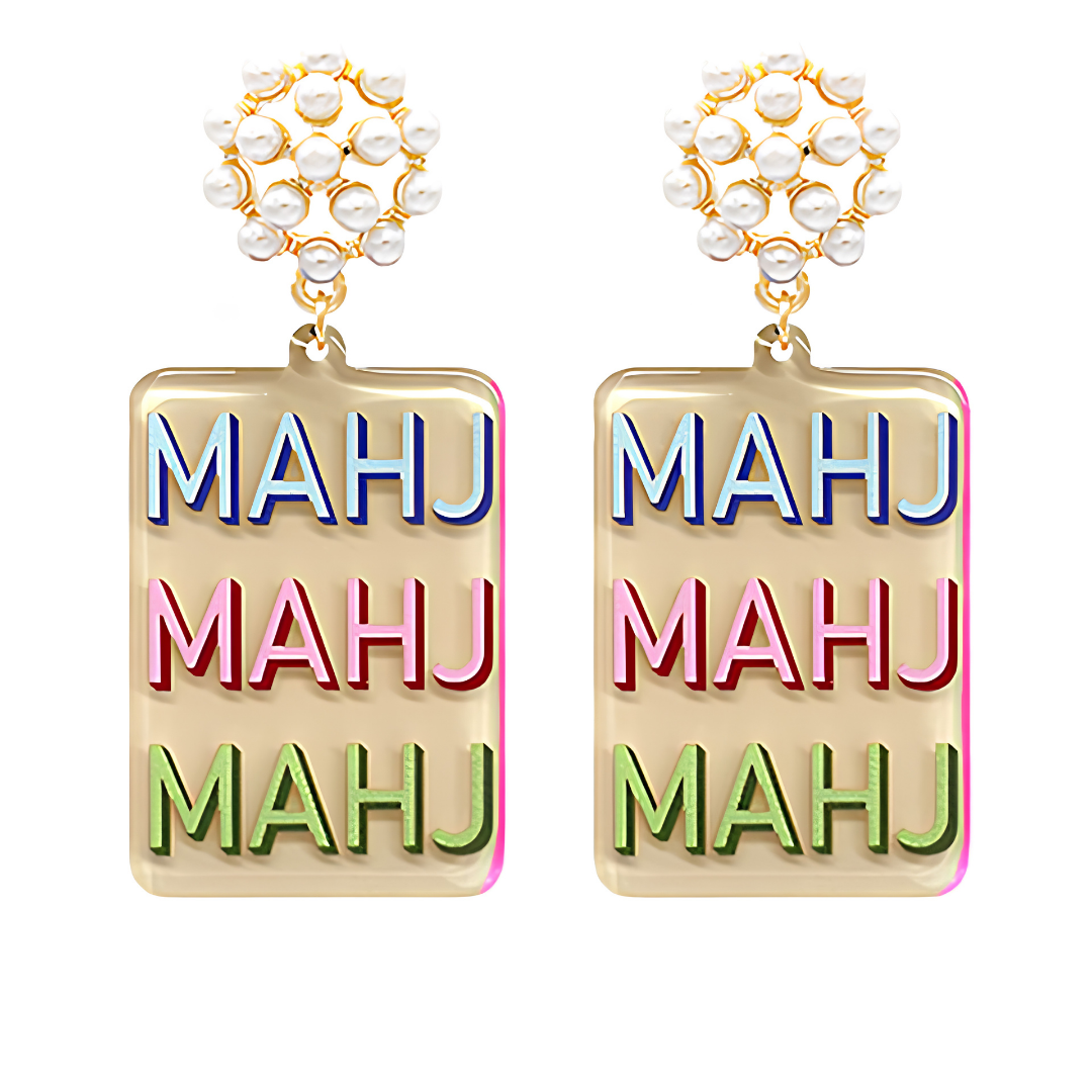 Mahjong Printed Acrylic Earrings
