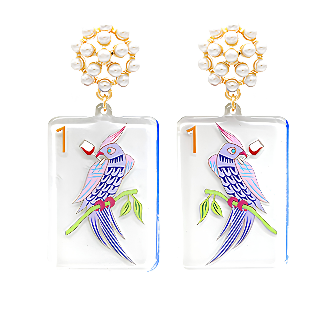 Mahjong Printed Acrylic Earrings