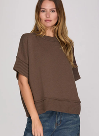 Drop Half Sleeve Crew Neck Sweater