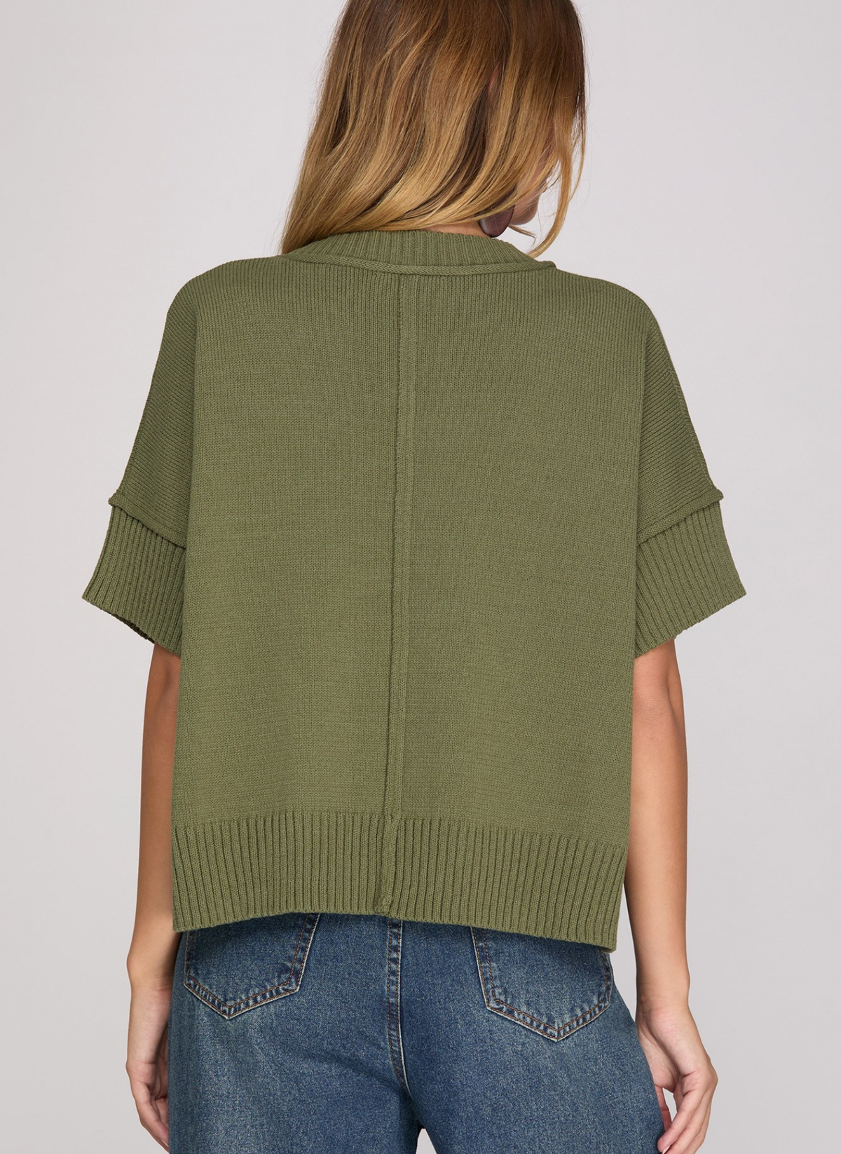 Drop Half Sleeve Crew Neck Sweater