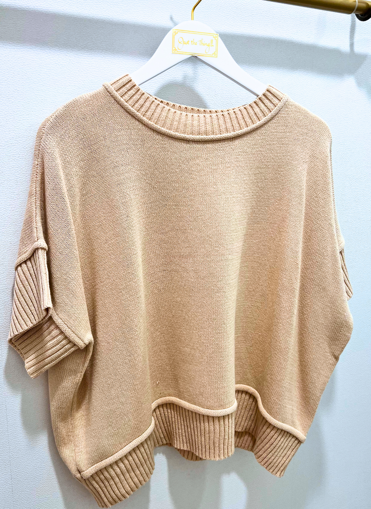 Drop Half Sleeve Crew Neck Sweater