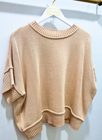 Drop Half Sleeve Crew Neck Sweater