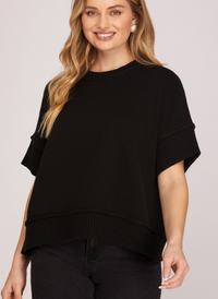 Drop Half Sleeve Crew Neck Sweater