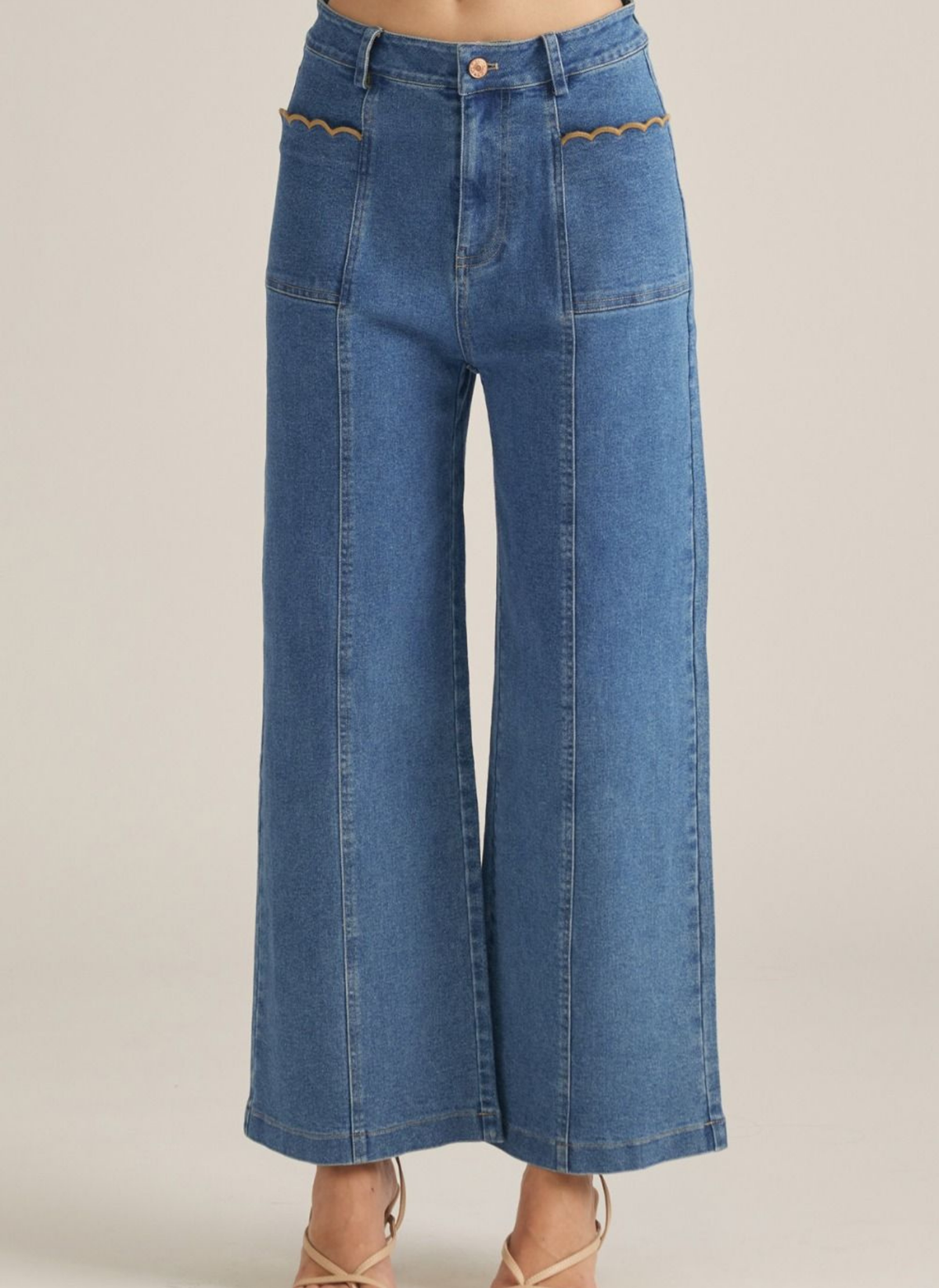 Saddle Scallop Wide Leg Denim