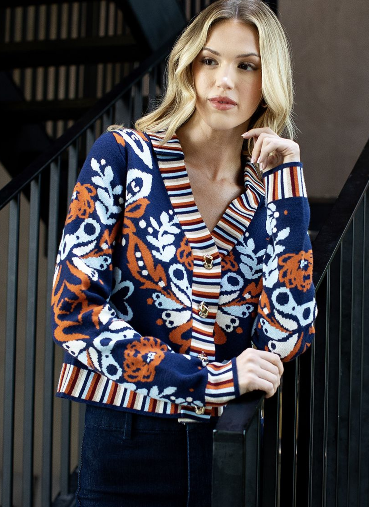 Floral Cardigan w/ Gold Buttons