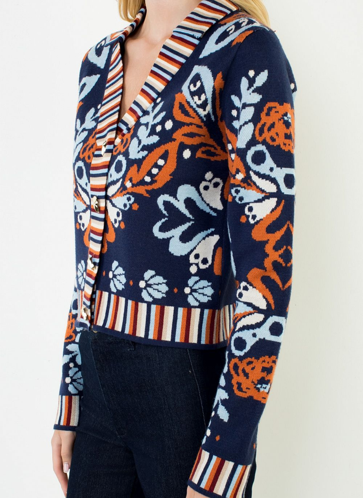 Floral Cardigan w/ Gold Buttons