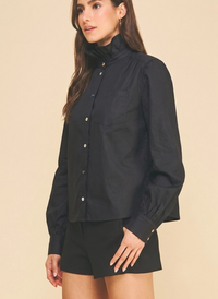 Ruffled High Neck Button Down Top