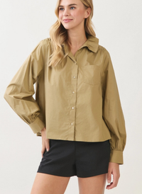 Ruffled High Neck Button Down Top