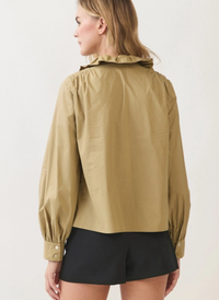 Ruffled High Neck Button Down Top