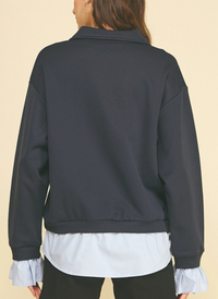 Layered Poplin Quarter Zip Sweatshirt