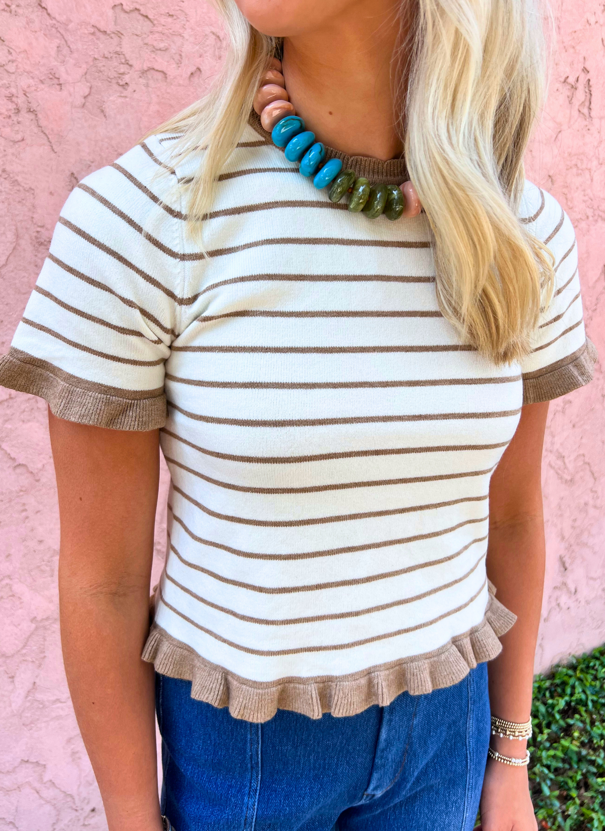 Stripe Ruffle Hem Knit Top