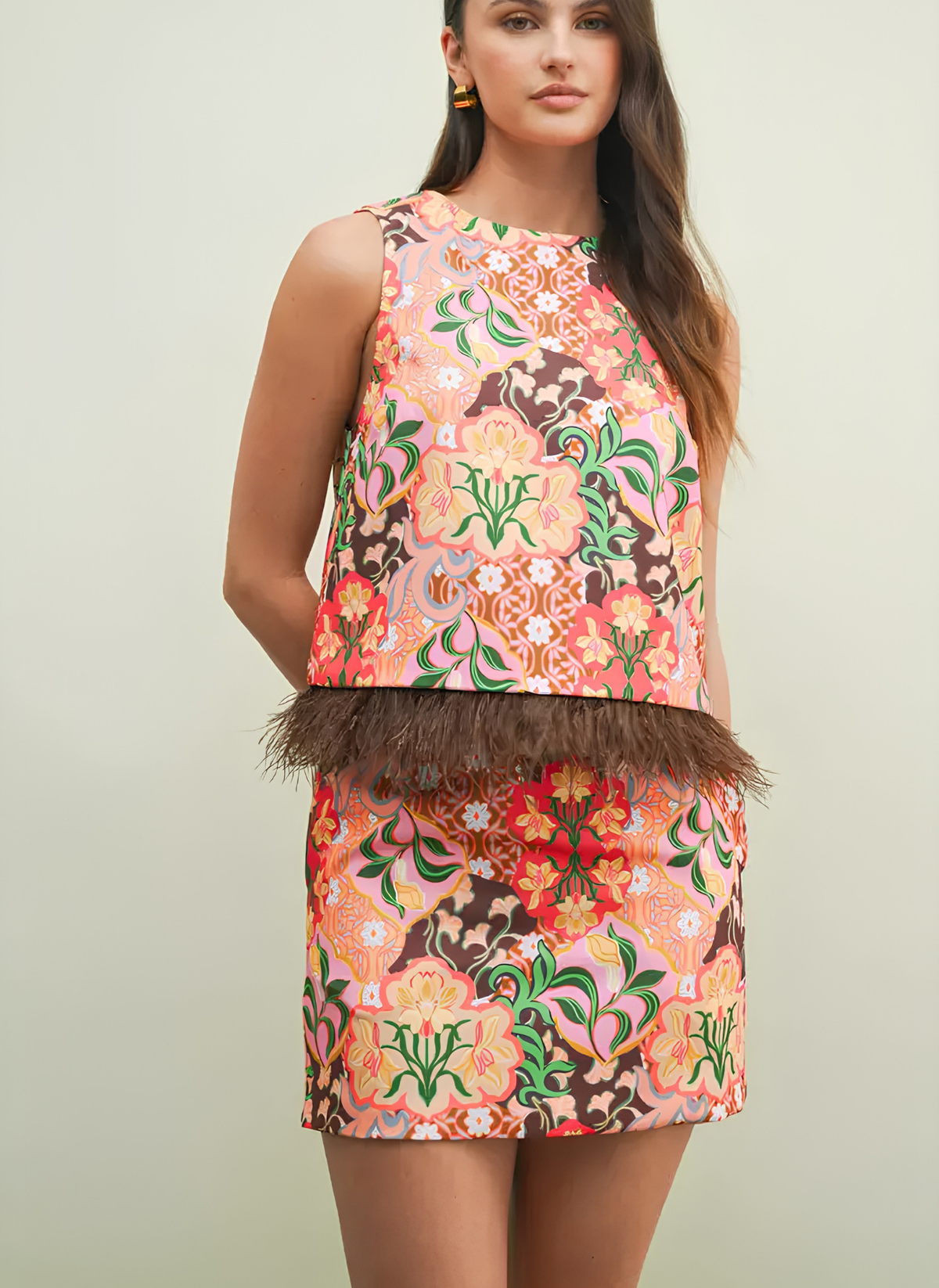 Feather Hem Skirt Set