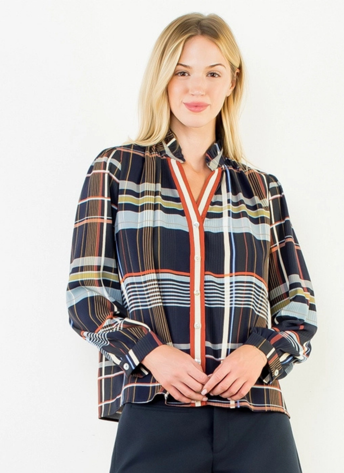 Plaid Long Sleeve Blouse