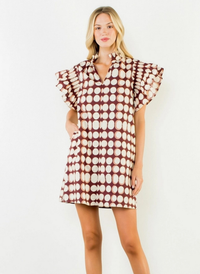 Geometric Dot Flutter Sleeve Dress