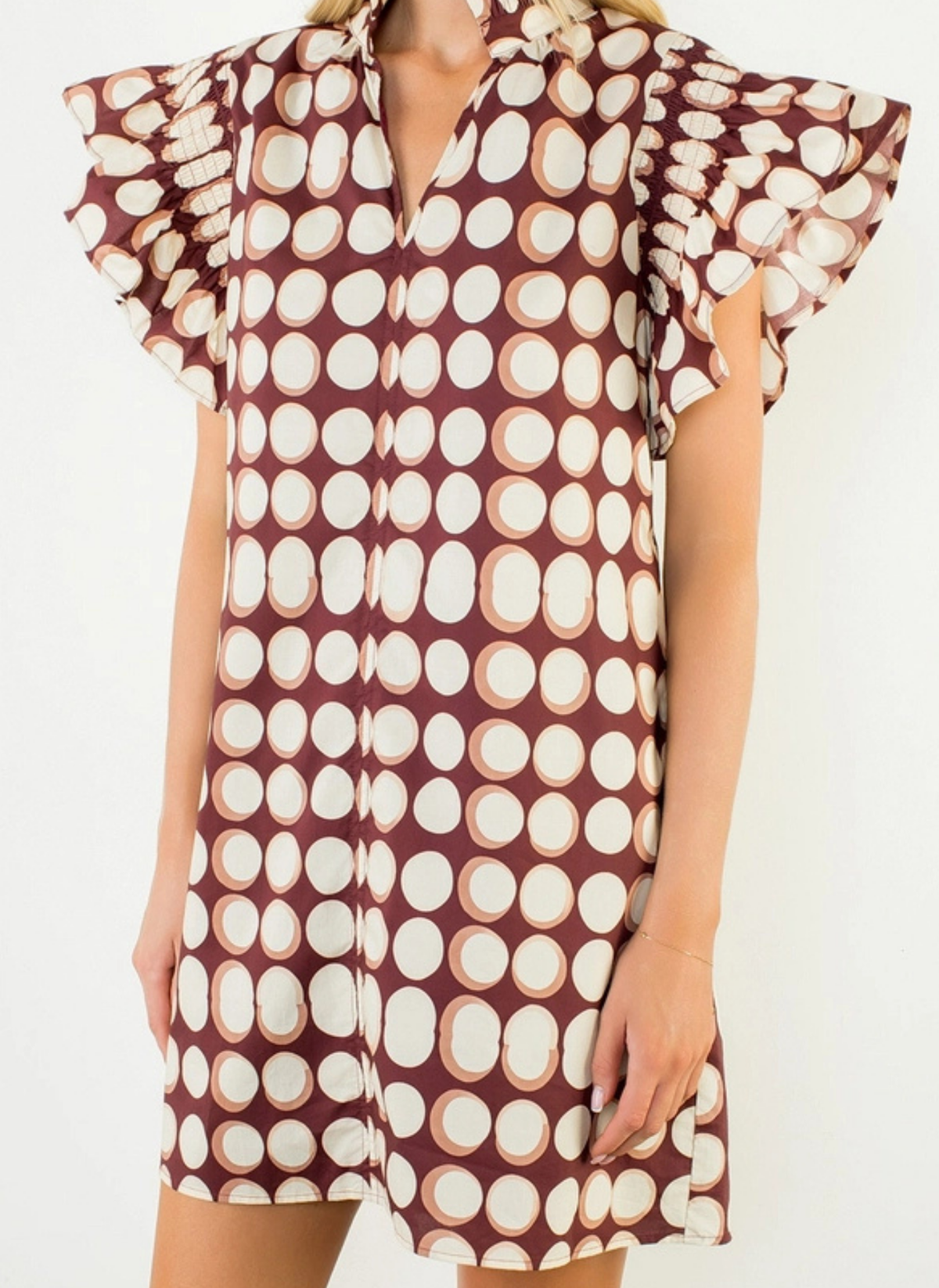 Geometric Dot Flutter Sleeve Dress