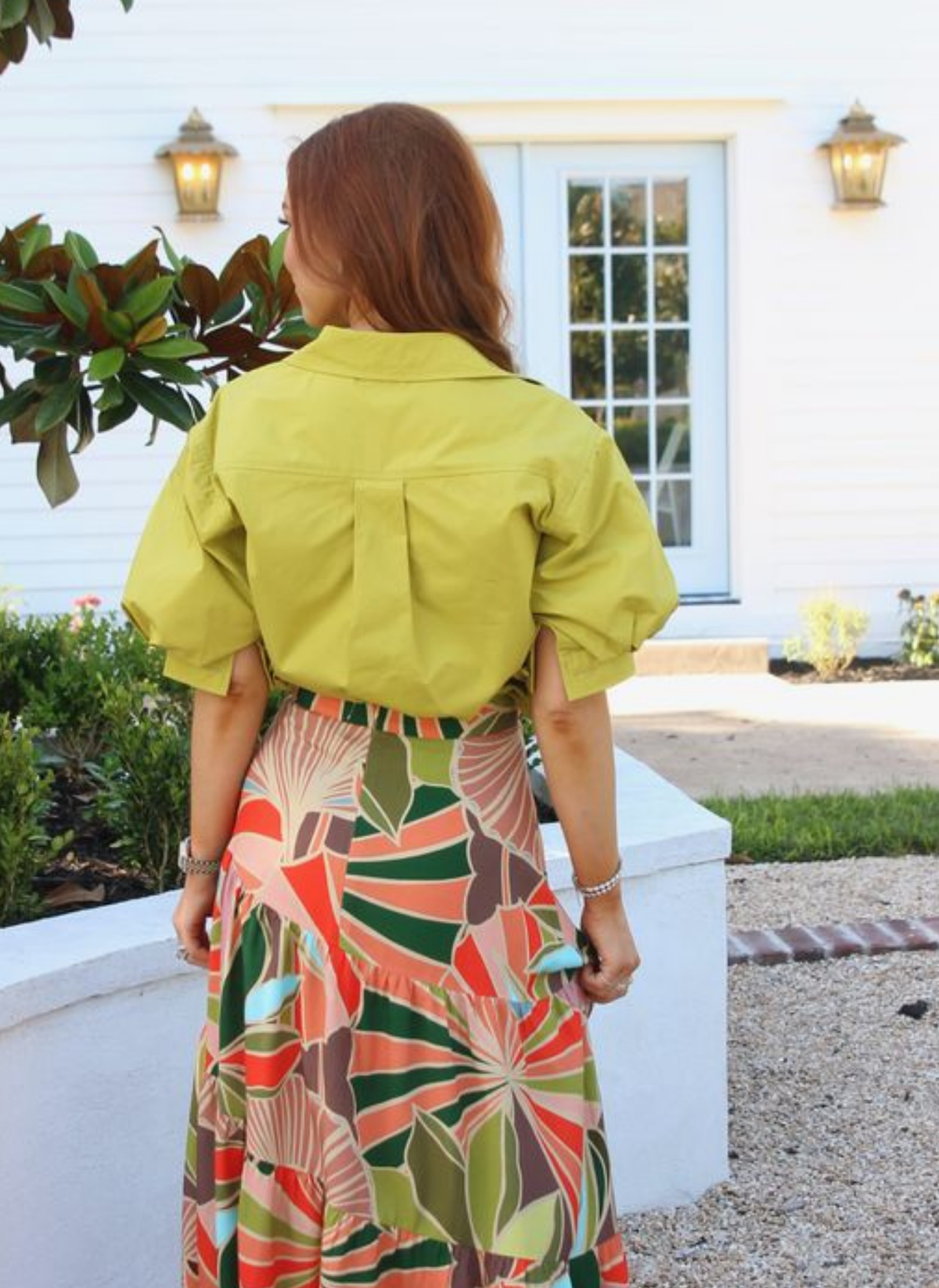 Solid Poplin Button Puff Sleeve Top