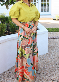 Floral Tie Maxi Skirt - Orange Multi