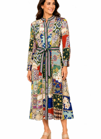Patchwork Print Midi Dress